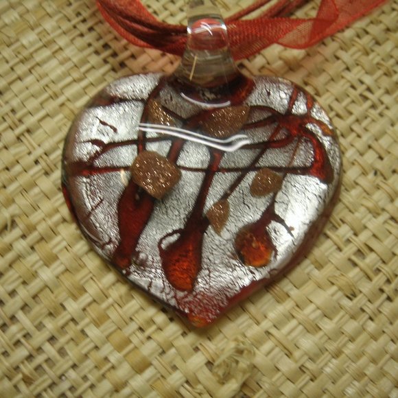 Murano Glass Red & Silver Heart Pendant Necklace - Picture 3 of 13
